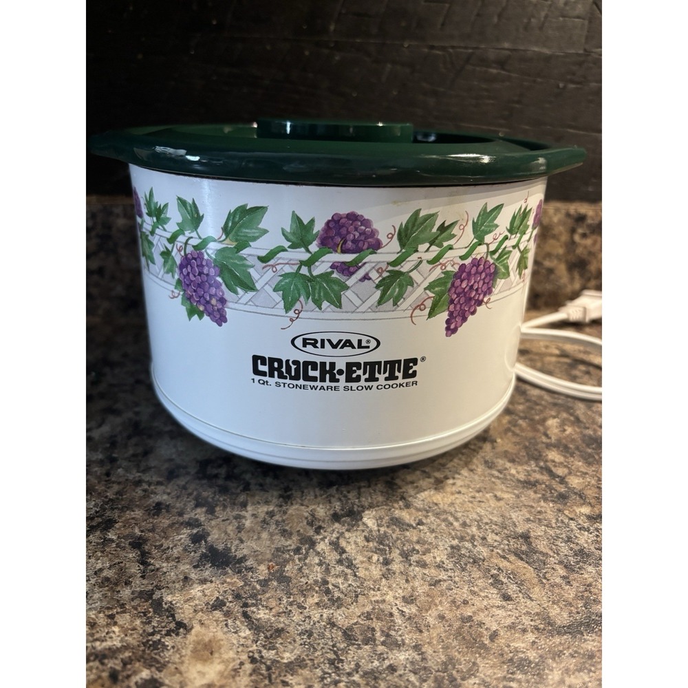 Rival Crock-Ette Green Purple Grapes 1 QT Stoneware Slow Cooker Works Vintage